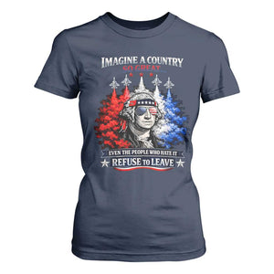 Patriotic George Washington Sunglasses and Fighter Jets T Shirt For Women Imagine A Country So Great Pride TS02 Navy Print Your Wear