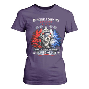 Patriotic George Washington Sunglasses and Fighter Jets T Shirt For Women Imagine A Country So Great Pride TS02 Purple Print Your Wear