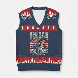 America Semiquincentennial George Washington and Trump V-Neck Knit Sweater Vest 250 Years 1776-2026 Patriotic Founding Fathers Legacy TS02 Navy Red Print Your Wear