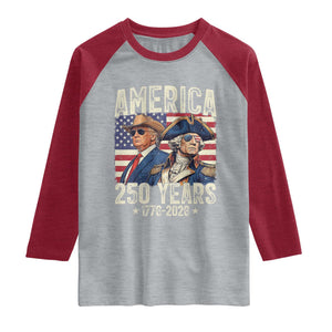 America Semiquincentennial George Washington and Trump Raglan Shirt 250 Years 1776-2026 Patriotic Founding Fathers Legacy TS02 Heather Gray Heather Red Print Your Wear