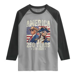 America Semiquincentennial George Washington and Trump Raglan Shirt 250 Years 1776-2026 Patriotic Founding Fathers Legacy TS02 Sport Gray Black Print Your Wear
