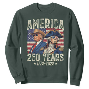 America Semiquincentennial George Washington and Trump Sweatshirt 250 Years 1776-2026 Patriotic Founding Fathers Legacy TS02 Dark Forest Green Print Your Wear