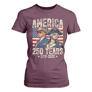 America Semiquincentennial George Washington and Trump T Shirt For Women 250 Years 1776-2026 Patriotic Founding Fathers Legacy TS02 Maroon Print Your Wear