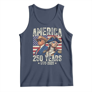 America Semiquincentennial George Washington and Trump Tank Top 250 Years 1776-2026 Patriotic Founding Fathers Legacy TS02 Navy Print Your Wear
