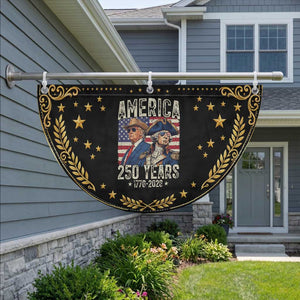 America Semiquincentennial George Washington and Trump Patriotic Fan Flag 250 Years 1776-2026 Founding Fathers Legacy