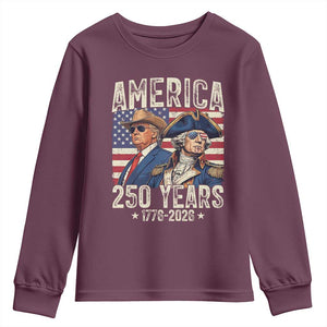 America Semiquincentennial George Washington and Trump Youth Sweatshirt 250 Years 1776-2026 Patriotic Founding Fathers Legacy TS02 Maroon Print Your Wear