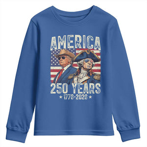 America Semiquincentennial George Washington and Trump Youth Sweatshirt 250 Years 1776-2026 Patriotic Founding Fathers Legacy TS02 Royal Blue Print Your Wear