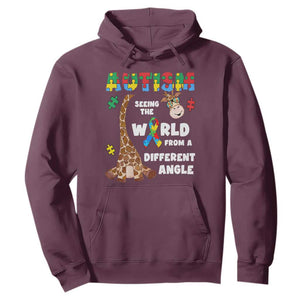 Autism Giraffe Hoodie Seeing The World From A Different Angle Puzzle Pieces TS02 Maroon Printyourwear
