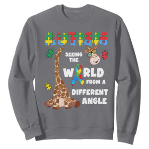 Autism Giraffe Sweatshirt Seeing The World From A Different Angle Puzzle Pieces TS02 Charcoal Printyourwear