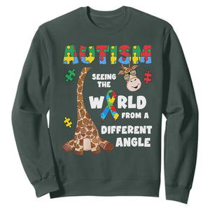 Autism Giraffe Sweatshirt Seeing The World From A Different Angle Puzzle Pieces TS02 Dark Forest Green Printyourwear