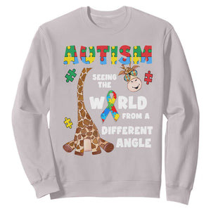Autism Giraffe Sweatshirt Seeing The World From A Different Angle Puzzle Pieces TS02 Ice Gray Printyourwear