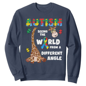 Autism Giraffe Sweatshirt Seeing The World From A Different Angle Puzzle Pieces TS02 Navy Printyourwear