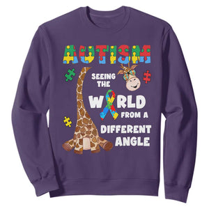 Autism Giraffe Sweatshirt Seeing The World From A Different Angle Puzzle Pieces TS02 Purple Printyourwear
