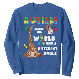 Autism Giraffe Sweatshirt Seeing The World From A Different Angle Puzzle Pieces TS02 Royal Blue Printyourwear