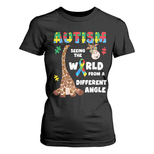 Autism Giraffe T Shirt For Women Seeing The World From A Different Angle Puzzle Pieces TS02 Black Printyourwear