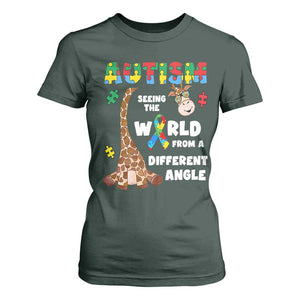 Autism Giraffe T Shirt For Women Seeing The World From A Different Angle Puzzle Pieces TS02 Dark Forest Green Printyourwear
