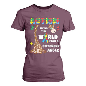 Autism Giraffe T Shirt For Women Seeing The World From A Different Angle Puzzle Pieces TS02 Maroon Printyourwear