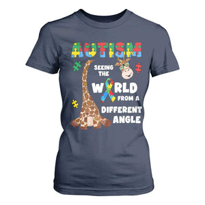 Autism Giraffe T Shirt For Women Seeing The World From A Different Angle Puzzle Pieces TS02 Navy Printyourwear
