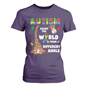 Autism Giraffe T Shirt For Women Seeing The World From A Different Angle Puzzle Pieces TS02 Purple Printyourwear