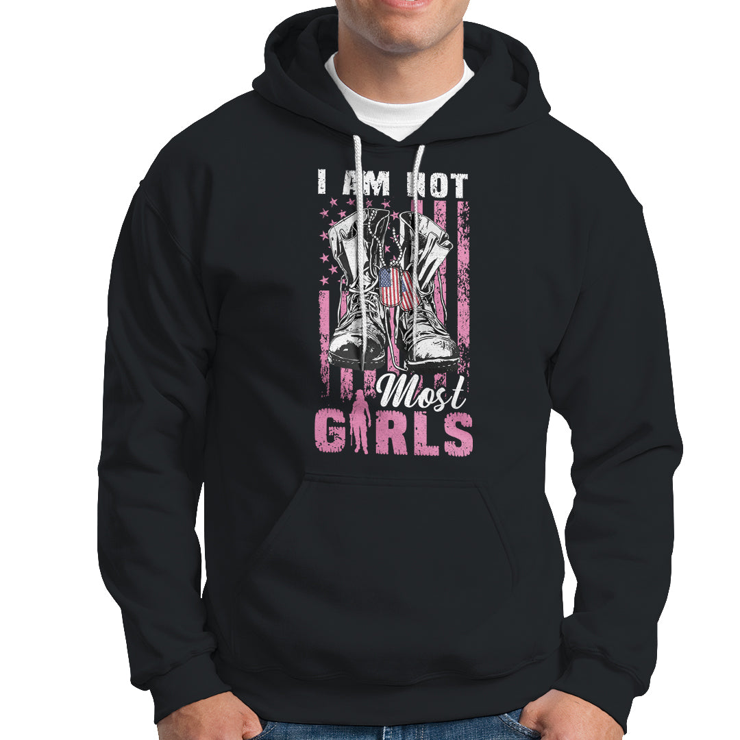 Female Veteran Hoodie I Am Not Most Girls American Flag Combat Boots And Dog Tags TS02 Printyourwear