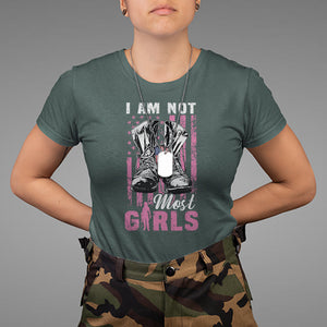 Female Veteran T Shirt I Am Not Most Girls American Flag Combat Boots And Dog Tags TS02 Printyourwear
