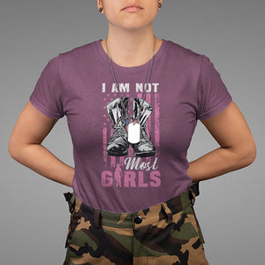 Female Veteran T Shirt I Am Not Most Girls American Flag Combat Boots And Dog Tags TS02 Printyourwear