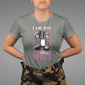 Female Veteran T Shirt I Am Not Most Girls American Flag Combat Boots And Dog Tags TS02 Printyourwear