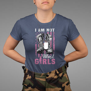 Female Veteran T Shirt I Am Not Most Girls American Flag Combat Boots And Dog Tags TS02 Printyourwear