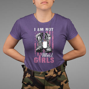 Female Veteran T Shirt I Am Not Most Girls American Flag Combat Boots And Dog Tags TS02 Printyourwear