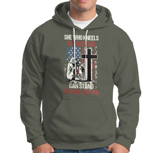Female Veteran Hoodie She Who Kneels Before God Can Stand Before Anyone Strong Women TS02 Printyourwear
