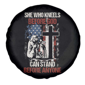 Female Veteran Spare Tire Cover She Who Kneels Before God Can Stand Before Anyone Strong Women TS02 Print Your Wear