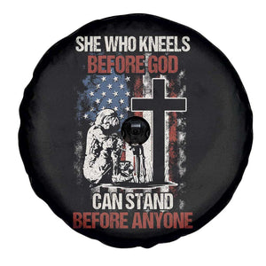 Female Veteran Spare Tire Cover She Who Kneels Before God Can Stand Before Anyone Strong Women TS02 Print Your Wear