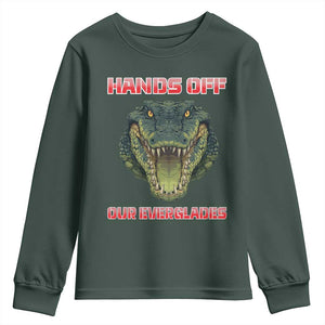 Hands Off Our Everglades Youth Sweatshirt Fierce Alligator Protest TS02 Dark Forest Green Print Your Wear