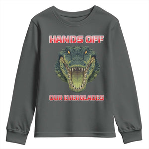Hands Off Our Everglades Youth Sweatshirt Fierce Alligator Protest TS02 Dark Heather Print Your Wear