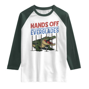 Hands Off Everglades Raglan Shirt Alligator Protest TS02 White Dark Forest Green Print Your Wear
