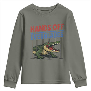 Hands Off Everglades Youth Sweatshirt Alligator Protest TS02 Military Green Print Your Wear