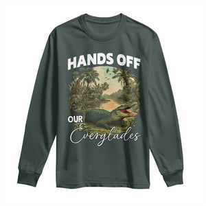 Hands Off Our Everglades Long Sleeve Shirt Vintage Alligator Swamp TS02 Dark Forest Green Print Your Wear