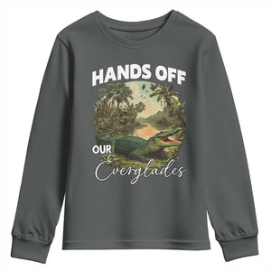 Hands Off Our Everglades Youth Sweatshirt Vintage Alligator Swamp TS02 Dark Heather Print Your Wear