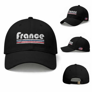Vintage France Flag Distressed Retro Graphic Baseball Cap Patriotic French Heritage Pride Gift TS02 Baseball Cap Universal Fit Black Print Your Wear