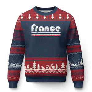 Vintage France Flag Distressed Retro Graphic Ugly Christmas Sweater Patriotic French Heritage Pride Gift TS02 Navy Red Print Your Wear