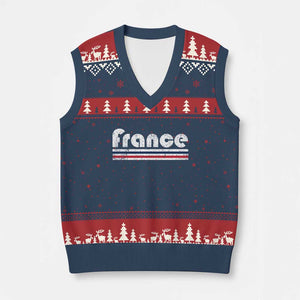 Vintage France Flag Distressed Retro Graphic V-Neck Knit Sweater Vest Patriotic French Heritage Pride Gift TS02 Navy Red Print Your Wear