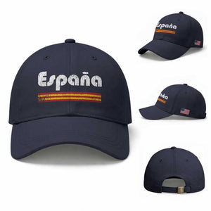Vintage Espana Espanol Retro Distressed Graphic Baseball Cap Patriotic Spanish Spain Flag Heritage Pride Souvenir TS02 Baseball Cap Universal Fit Navy Print Your Wear
