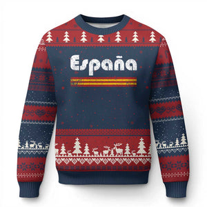 Vintage Espana Espanol Retro Distressed Graphic Ugly Christmas Sweater Patriotic Spanish Spain Flag Heritage Pride Souvenir TS02 Navy Red Print Your Wear