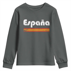 Vintage Espana Espanol Retro Distressed Graphic Youth Sweatshirt Patriotic Spanish Spain Flag Heritage Pride Souvenir TS02 Dark Heather Print Your Wear