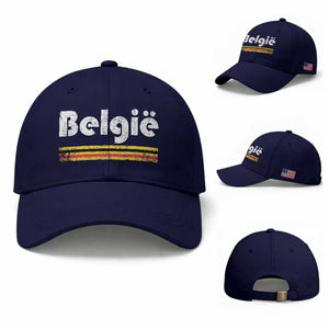 Retro Belgie Belgium Flag Distressed Graphic in Dutch Baseball Cap Proud Belgian Heritage and Country Roots Pride Gift TS02 Baseball Cap Universal Fit Dark Blue Print Your Wear