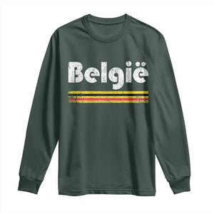 Retro Belgie Belgium Flag Distressed Graphic in Dutch Long Sleeve Shirt Proud Belgian Heritage and Country Roots Pride Gift TS02 Dark Forest Green Print Your Wear