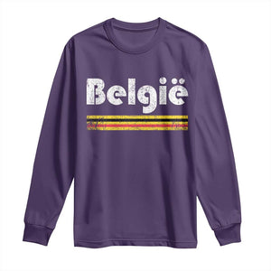 Retro Belgie Belgium Flag Distressed Graphic in Dutch Long Sleeve Shirt Proud Belgian Heritage and Country Roots Pride Gift TS02 Purple Print Your Wear