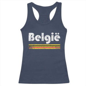 Retro Belgie Belgium Flag Distressed Graphic in Dutch Racerback Tank Top Proud Belgian Heritage and Country Roots Pride Gift TS02 Navy Print Your Wear