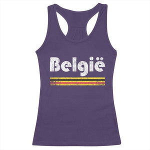 Retro Belgie Belgium Flag Distressed Graphic in Dutch Racerback Tank Top Proud Belgian Heritage and Country Roots Pride Gift TS02 Purple Print Your Wear