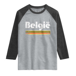 Retro Belgie Belgium Flag Distressed Graphic in Dutch Raglan Shirt Proud Belgian Heritage and Country Roots Pride Gift TS02 Heather Gray Heather Charcoal Print Your Wear